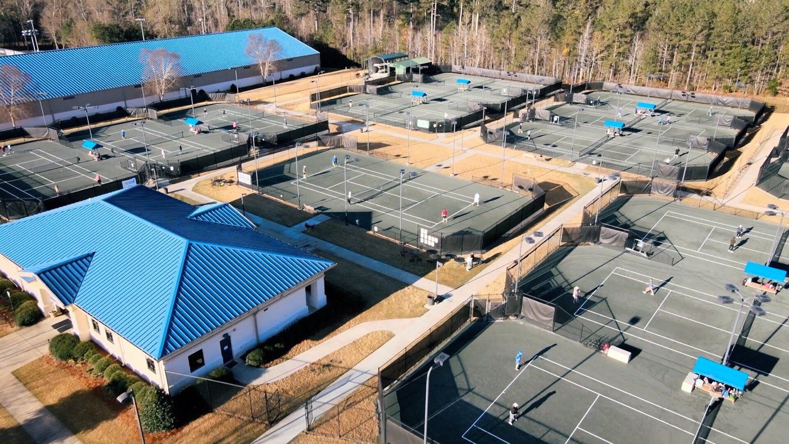 Aerial view of the Yarbrough Tennis Center in Auburn, Alabama